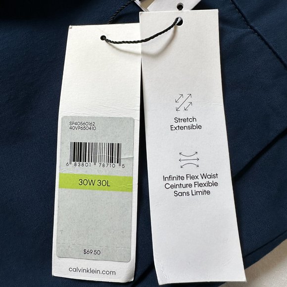 NWT Calvin Klein Infinite Flex Dress Pants, Navy, 30W 30L - Picture 2 of 2